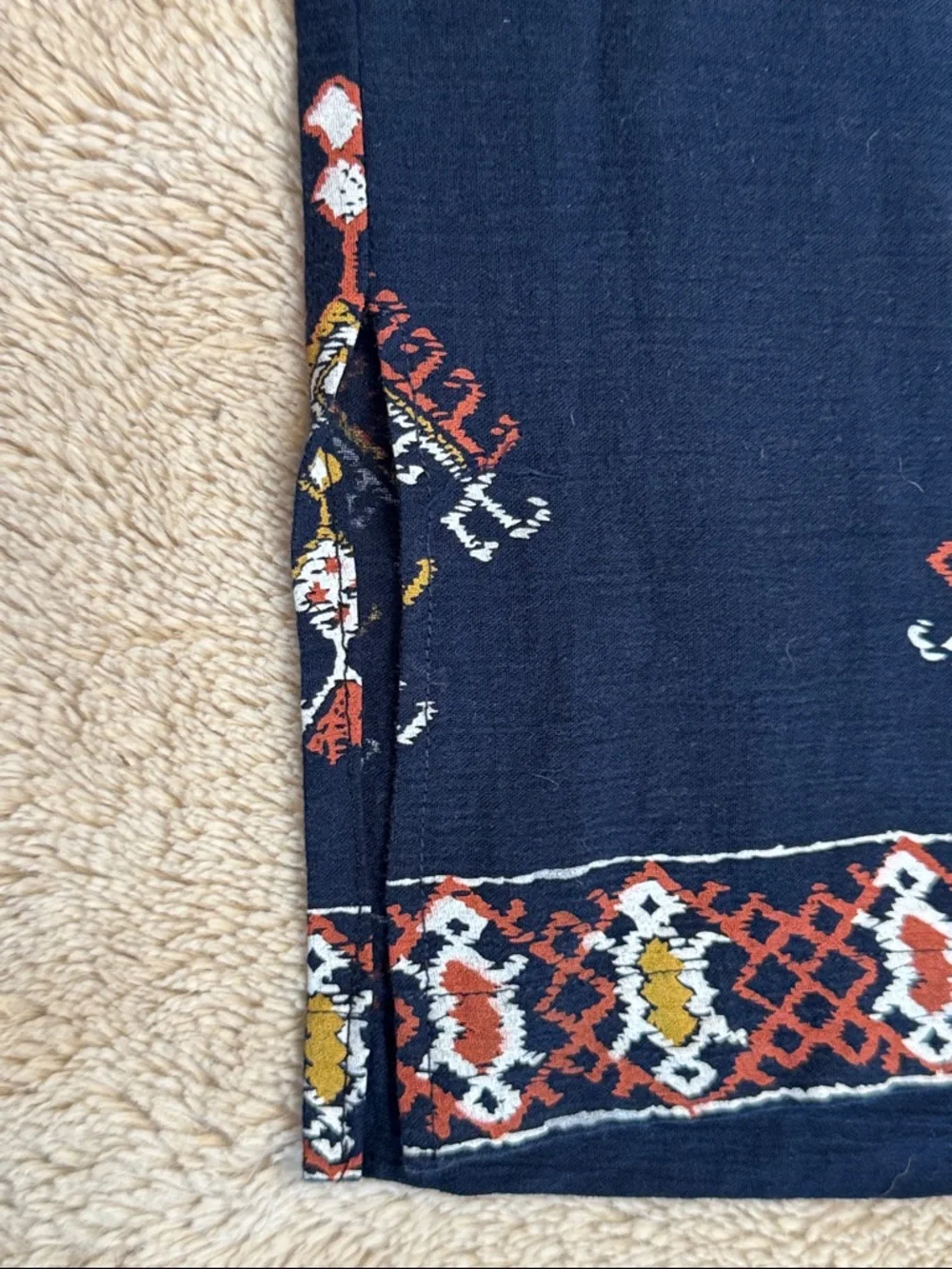 Madewell Marta Folkstitch Popover Top Navy Tassels Boho 3/4 Sleeve est sz L - Picture 5 of 8